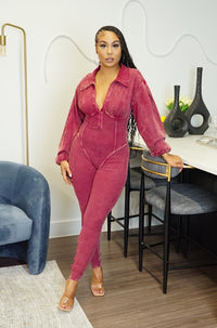 Wine Mineral Washed Jumpsuit