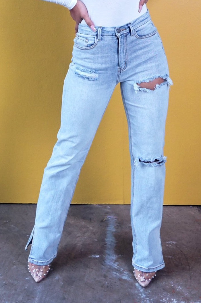 Side Split Light Wash Jeans