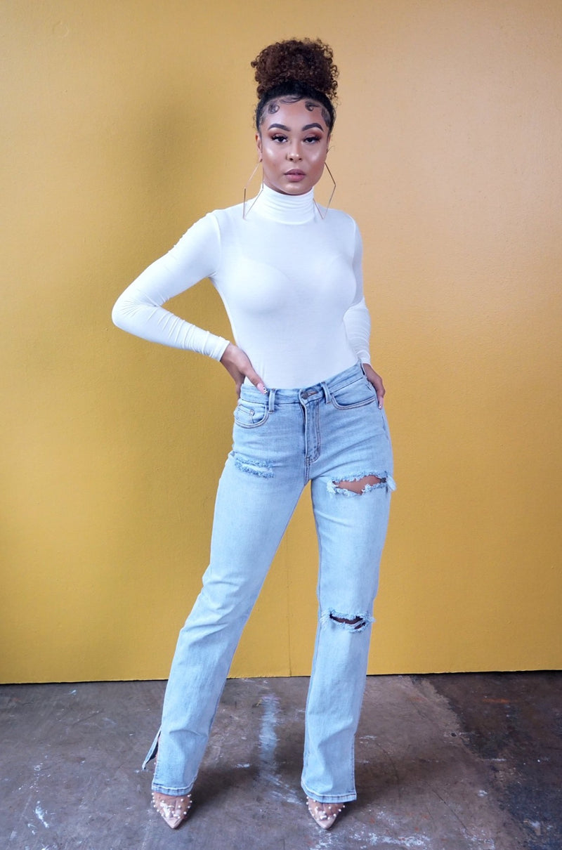 Side Split Light Wash Jeans